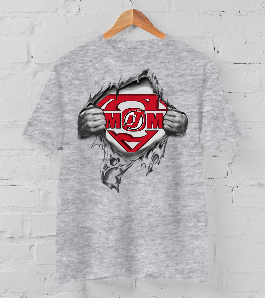 New Jersey Devils Super Mom Logo Superman Style T-Shirt