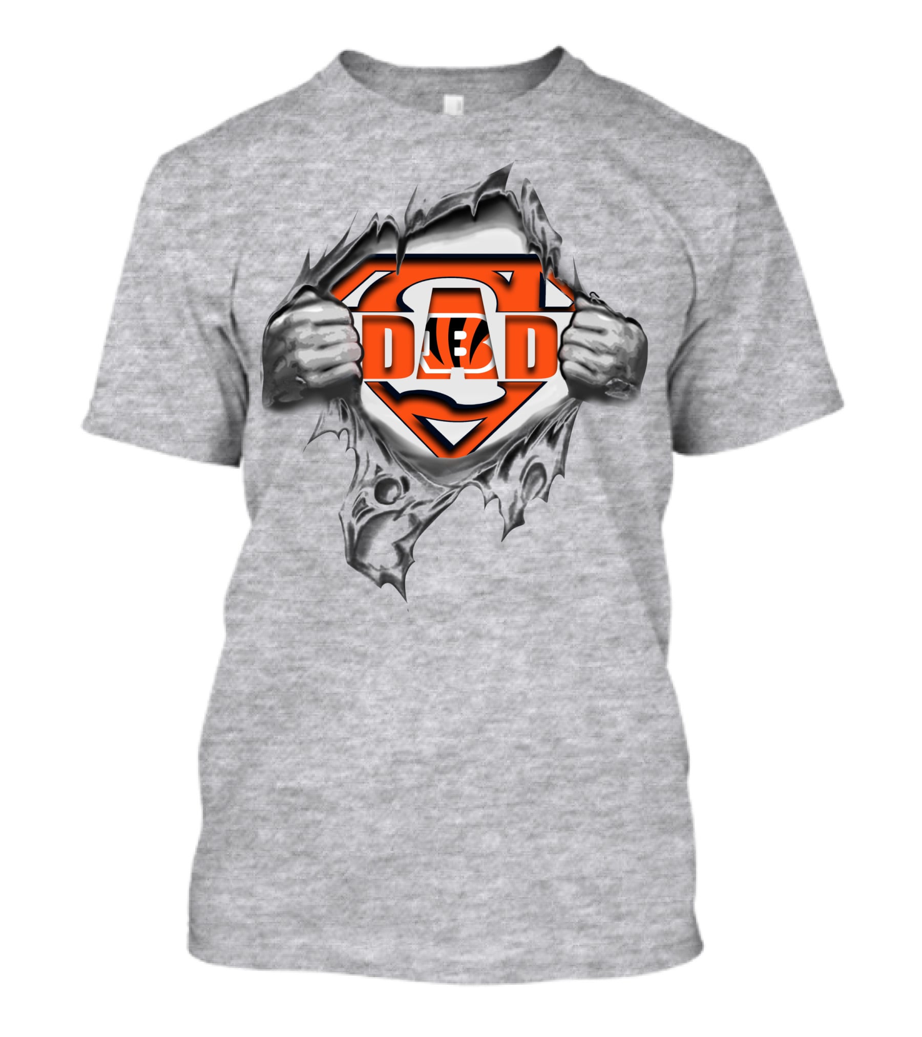 Bengals Super Dad Tiger Emblem In Torn Fabric Superman Style T-Shirt