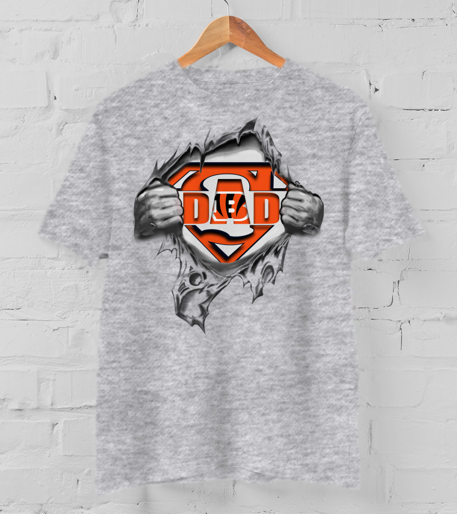 Bengals Super Dad Tiger Emblem In Torn Fabric Superman Style T-Shirt