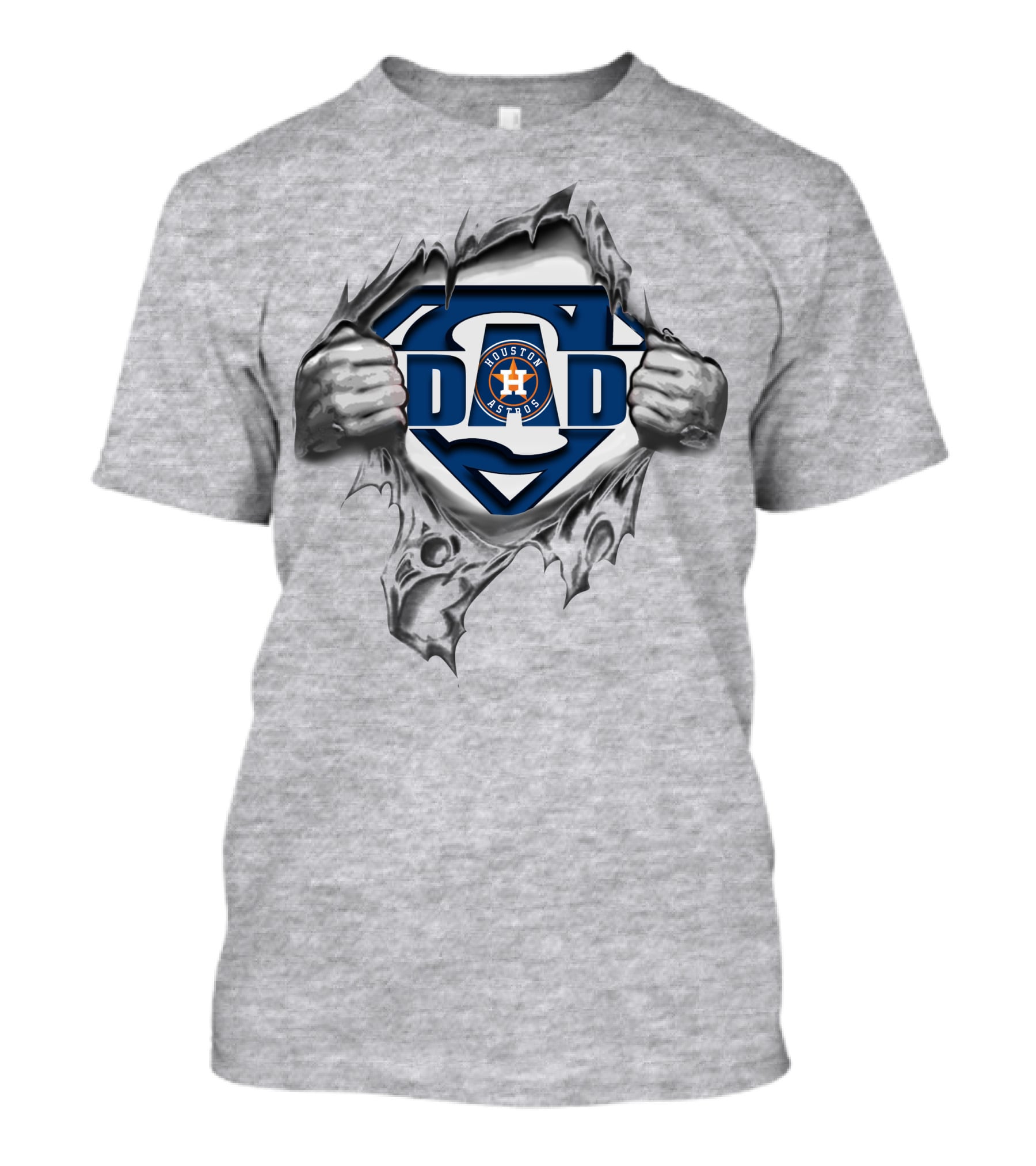Houston Astros Super Dad Logo With Hands Tearing Fabric T-Shirt