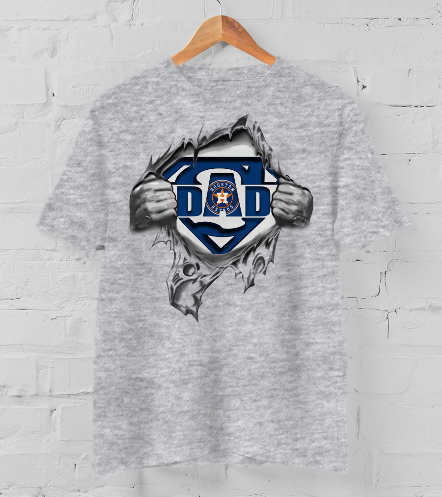 Houston Astros Super Dad Logo With Hands Tearing Fabric T-Shirt