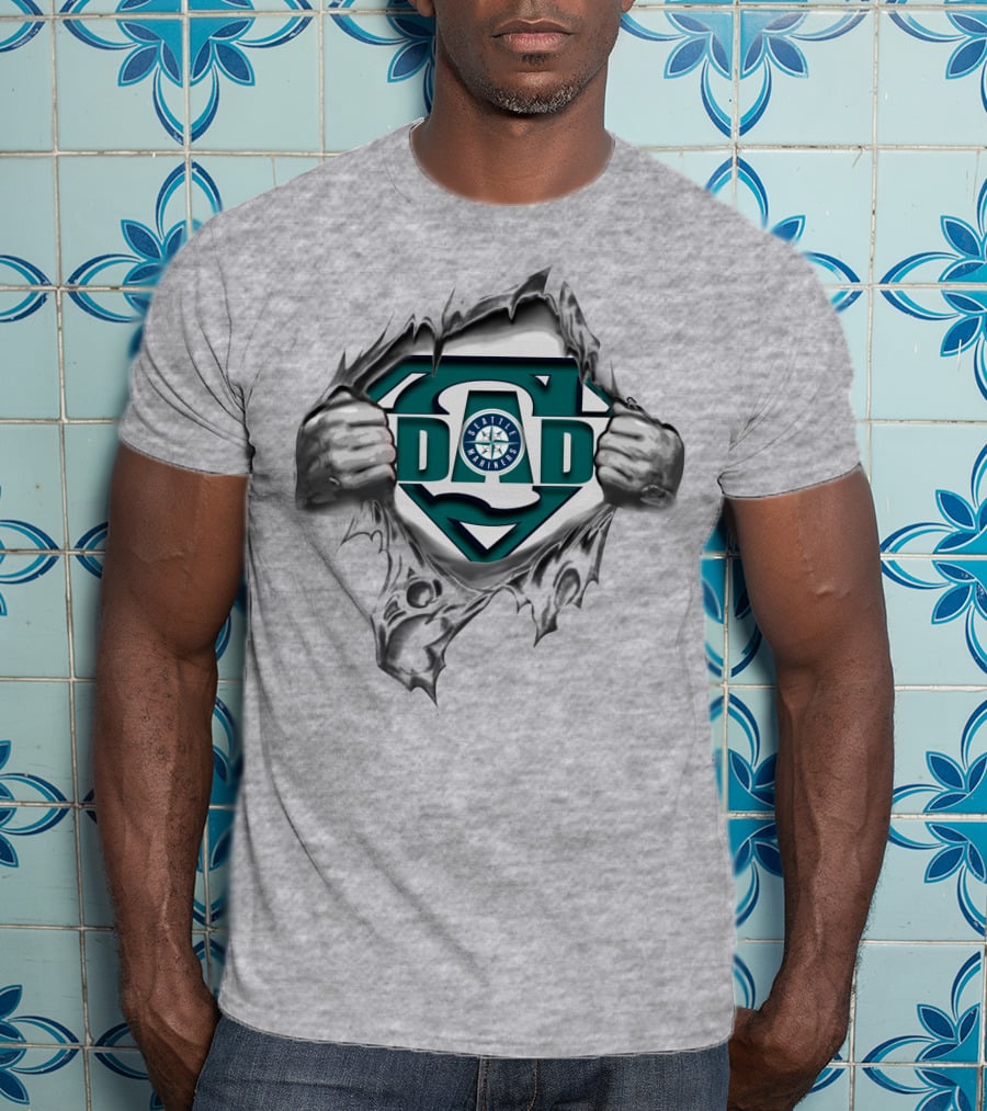 Seattle Mariners Super Dad Logo Tearing Superman Style T-Shirt