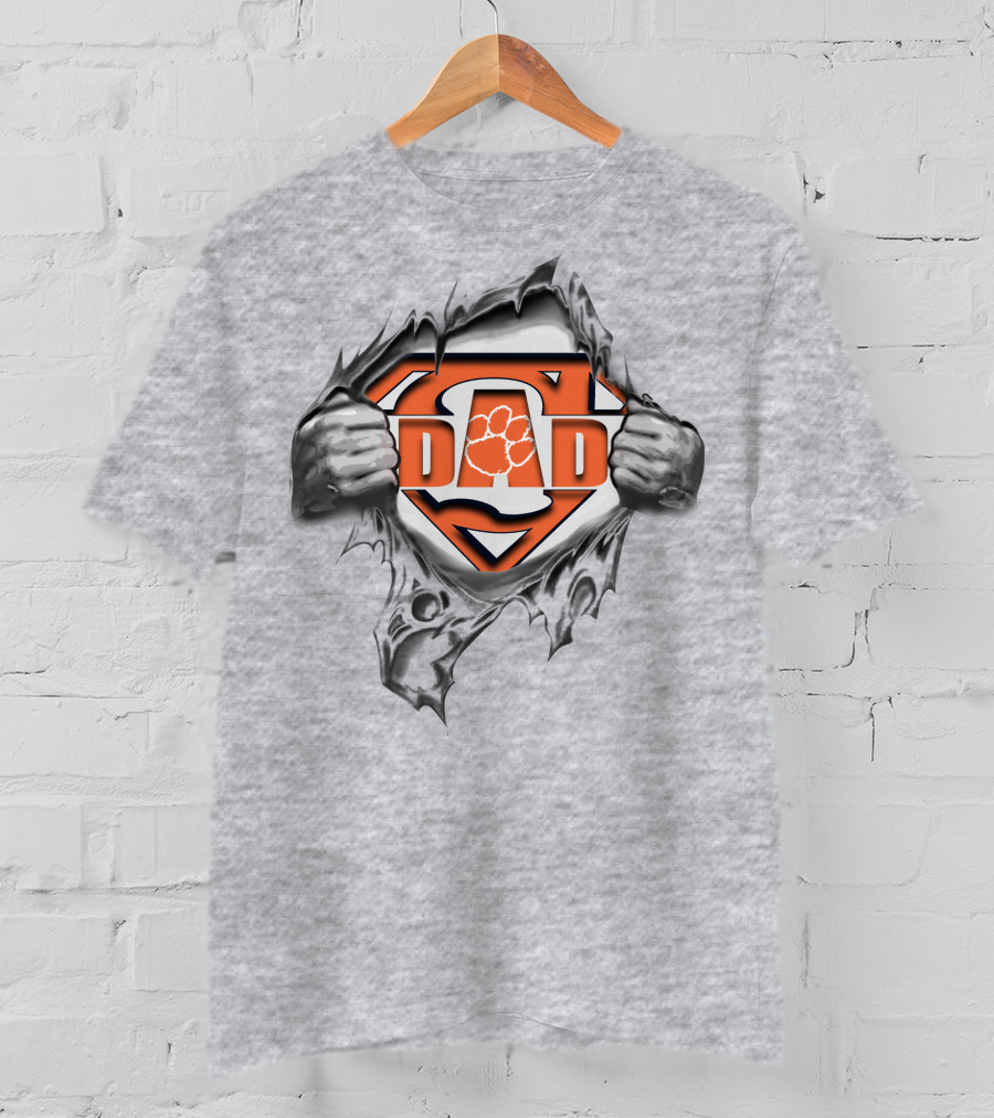 Clemson Tigers Super Dad Logo With Paw Symbol And Superhero Hands T-Shirt