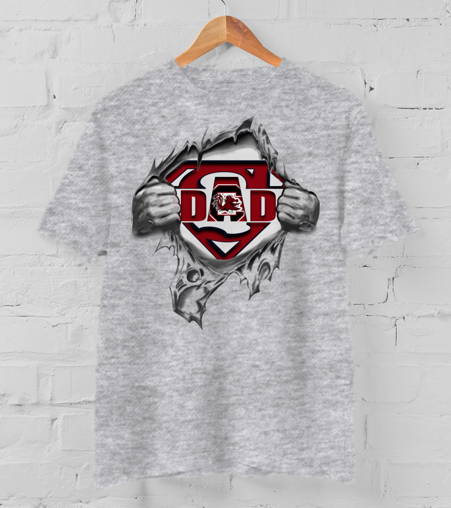 South Carolina Gamecocks Super Dad Logo With Torn Shirt Effect T-Shirt