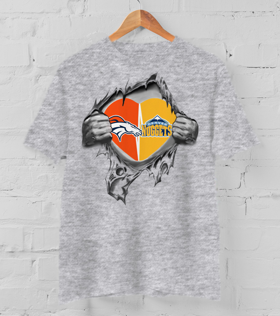 Broncos Denver Nuggets Heart Torn Reveal T-Shirt