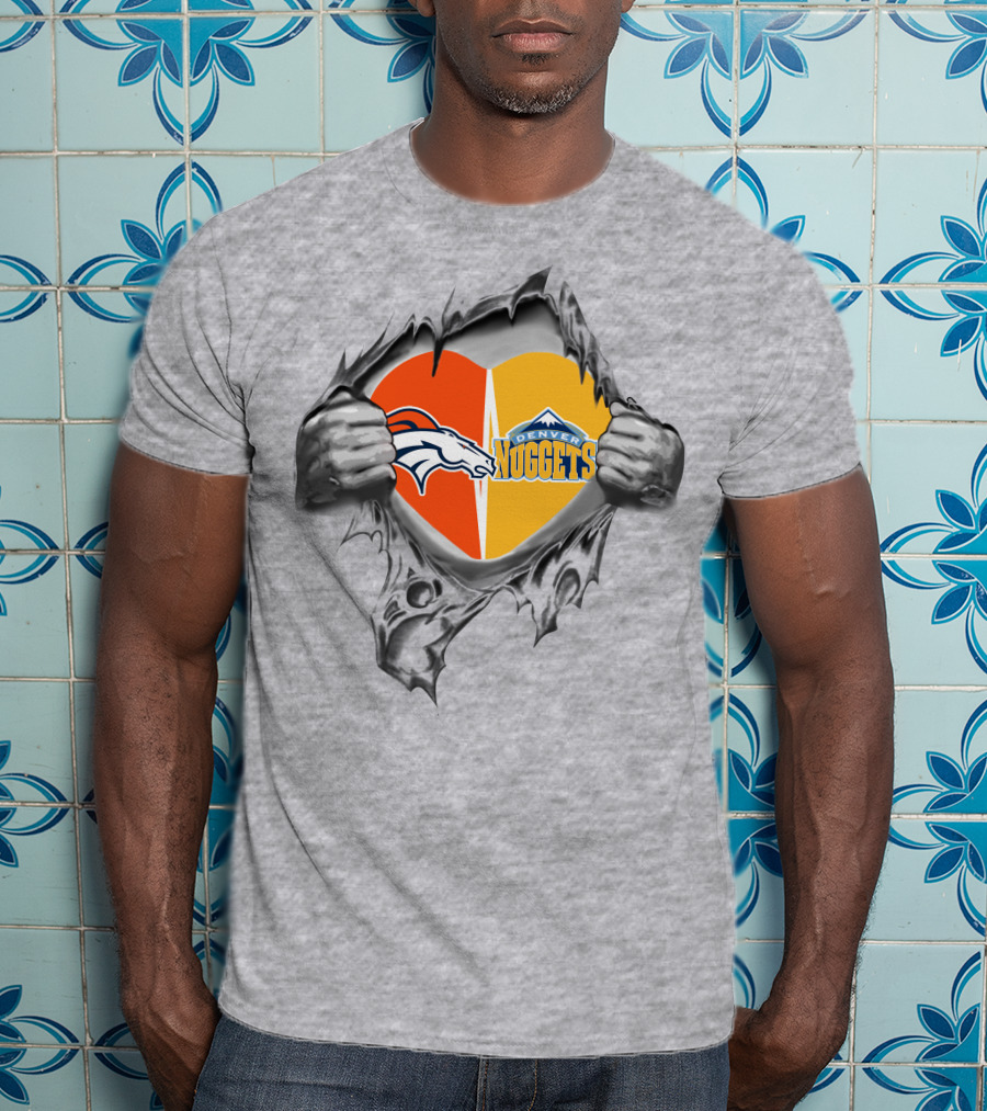Broncos Denver Nuggets Heart Torn Reveal T-Shirt