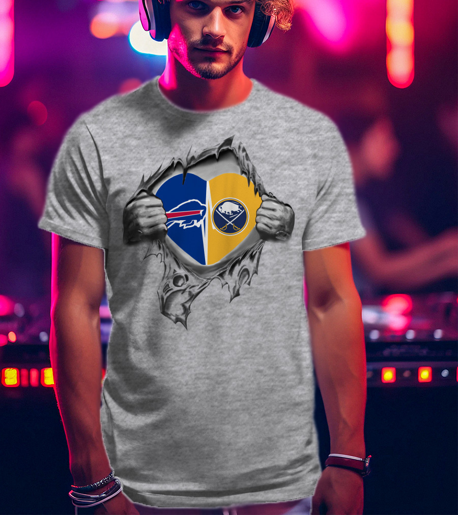Buffalo Bills Sabres Heart Split Logo Fan Pride T-Shirt