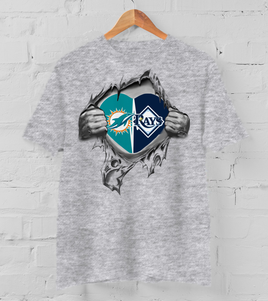 Dolphins And Tampa Bay Rays Logos Inside Heart T-Shirt
