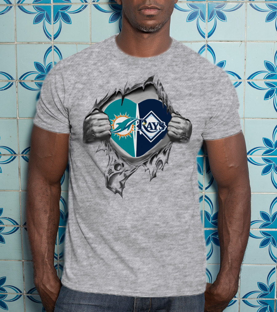 Dolphins And Tampa Bay Rays Logos Inside Heart T-Shirt