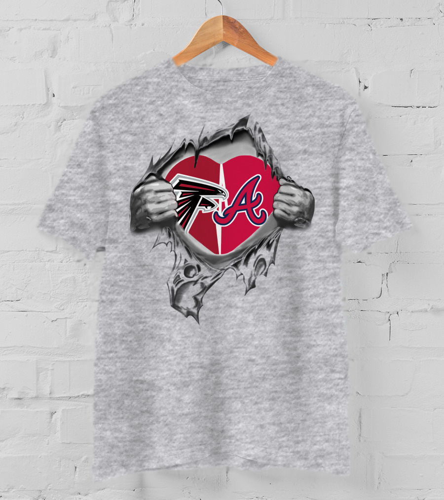 Falcons Braves Heart Symbol With Logos In Torn T-Shirt