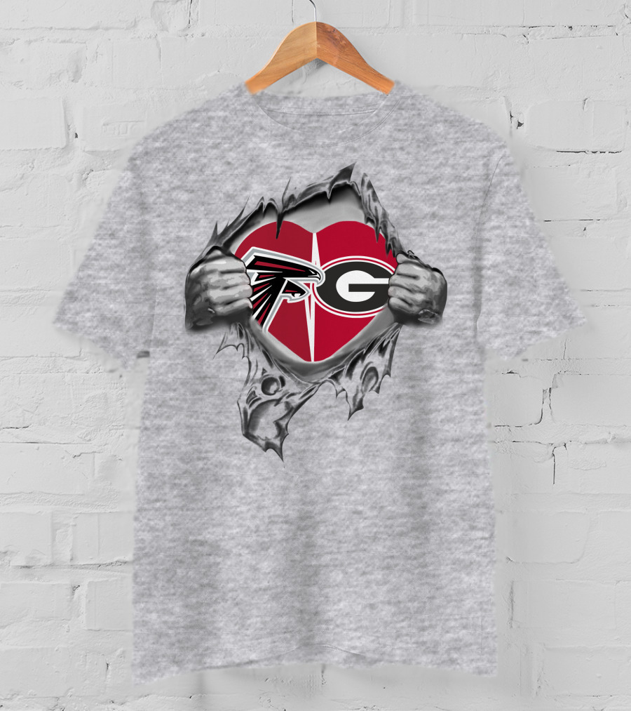 Falcons Bulldogs Heart Symbol With Football Logos T-Shirt