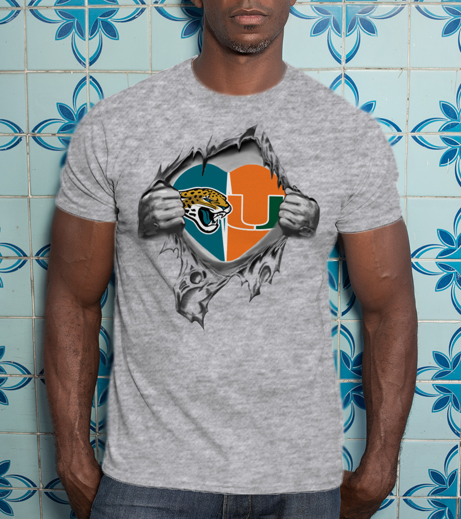 Jaguars Miami Hurricanes Heart Fan Pride T-Shirt