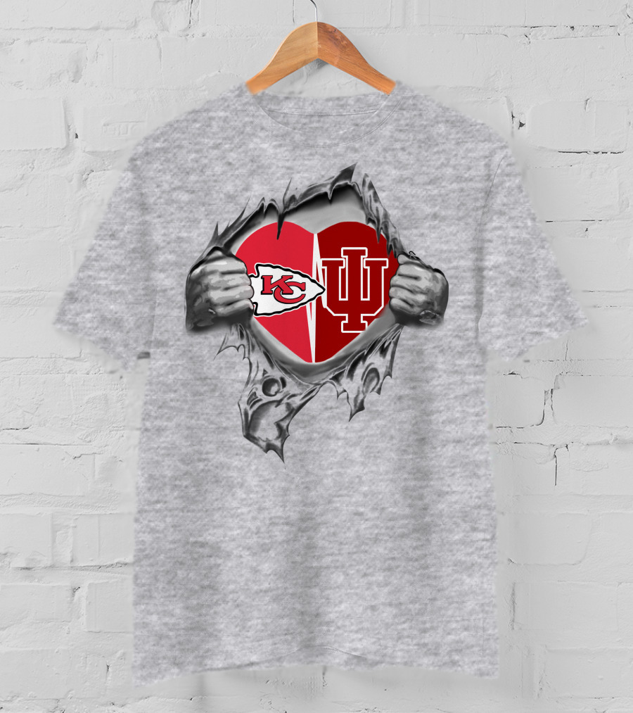 Kansas Chiefs Indiana Hoosiers Heart T-Shirt