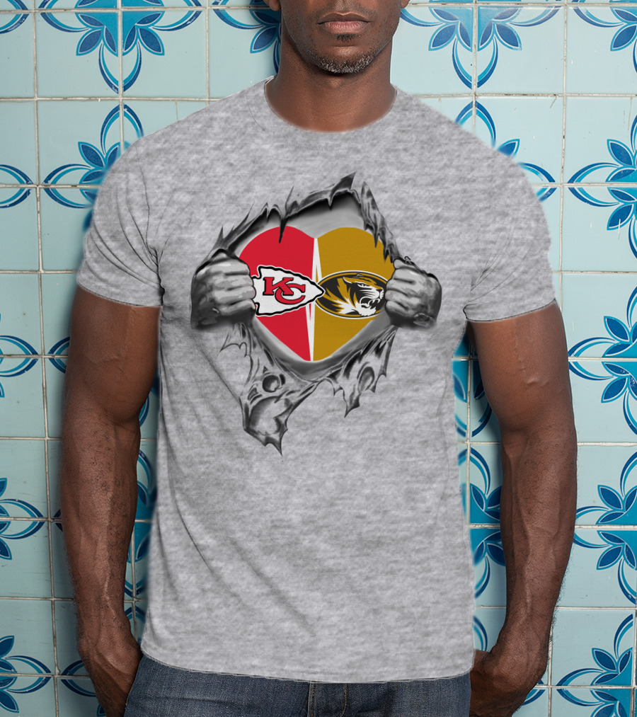Kansas City Chiefs Missouri Tigers Heart Symbol Connection T-Shirt