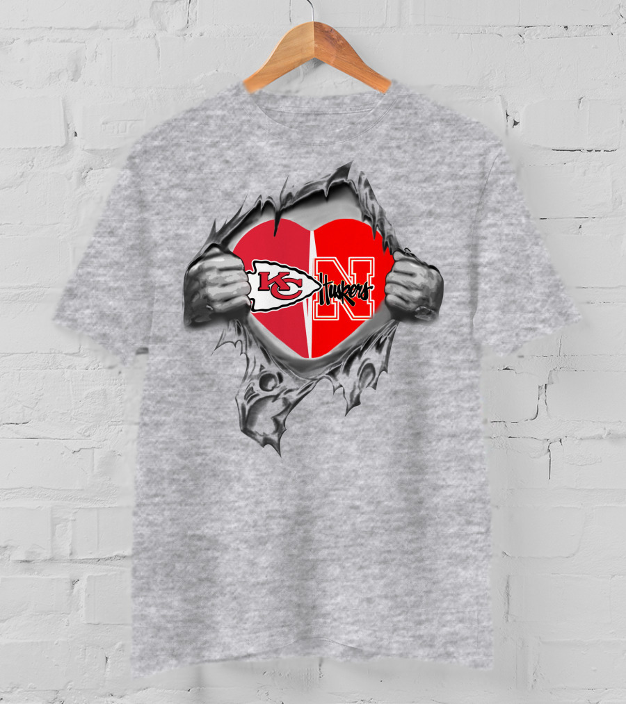 Kansas Chiefs Nebraska Cornhuskers Heart Split T-Shirt