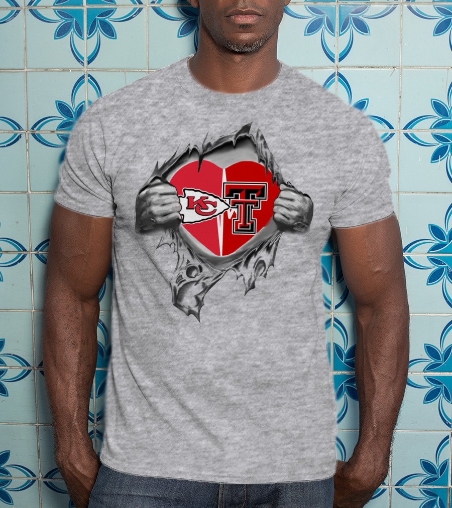 Kansas City Chiefs Texas Tech Heart Logo Rip T-Shirt