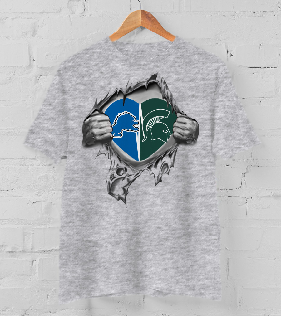 Lions Michigan State Spartans Heart Logo Fusion T-Shirt
