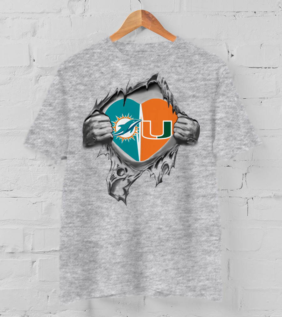 Miami Dolphins And Hurricanes Logos Heart Design It's In My Heart T-Shirt