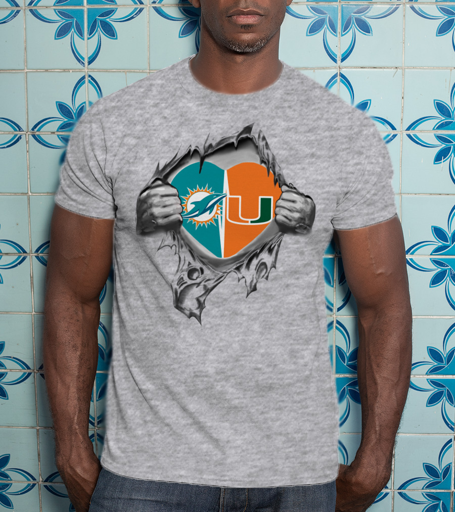 Miami Dolphins And Hurricanes Logos Heart Design It's In My Heart T-Shirt