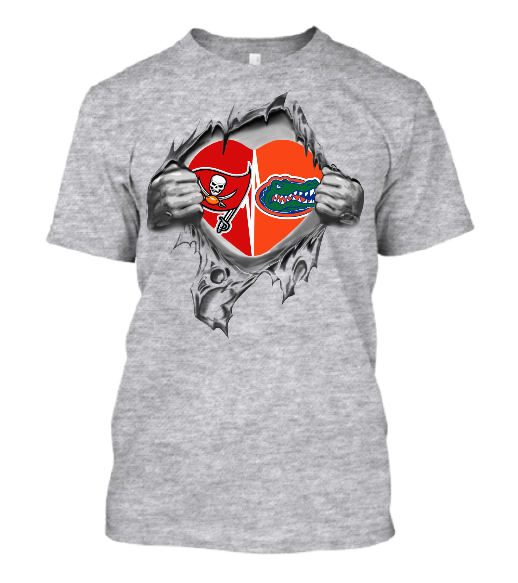 Tampa Bay Buccaneers Florida Gators Heartbeat Inside Tear Rip Pull Style T-Shirt