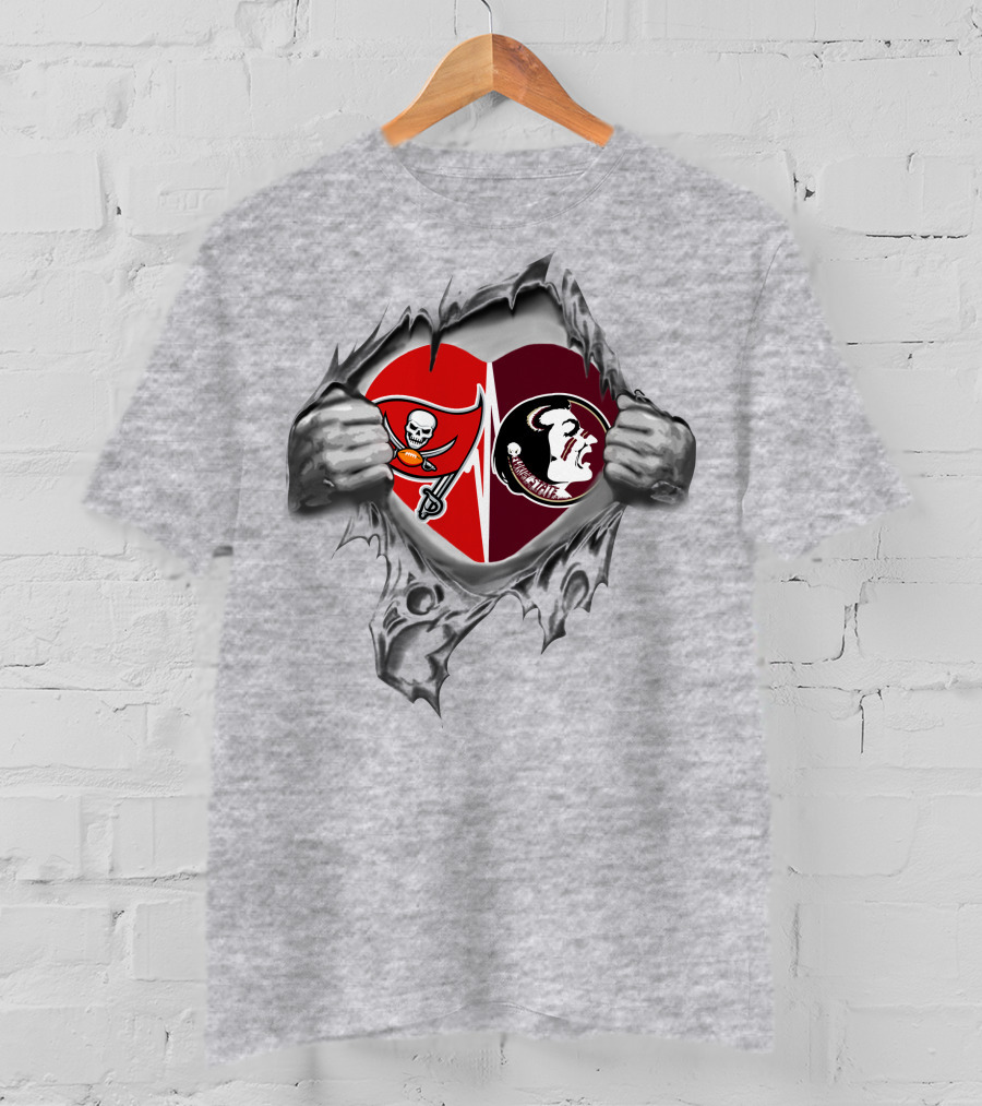 Tampa Bay Buccaneers Heart Florida State Seminoles Torn Jer T-Shirt