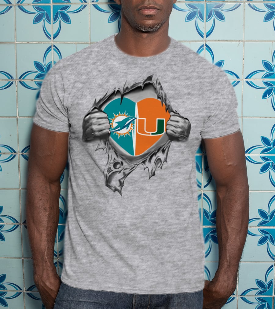 Miami Dolphins Hurricanes Heart T-Shirt