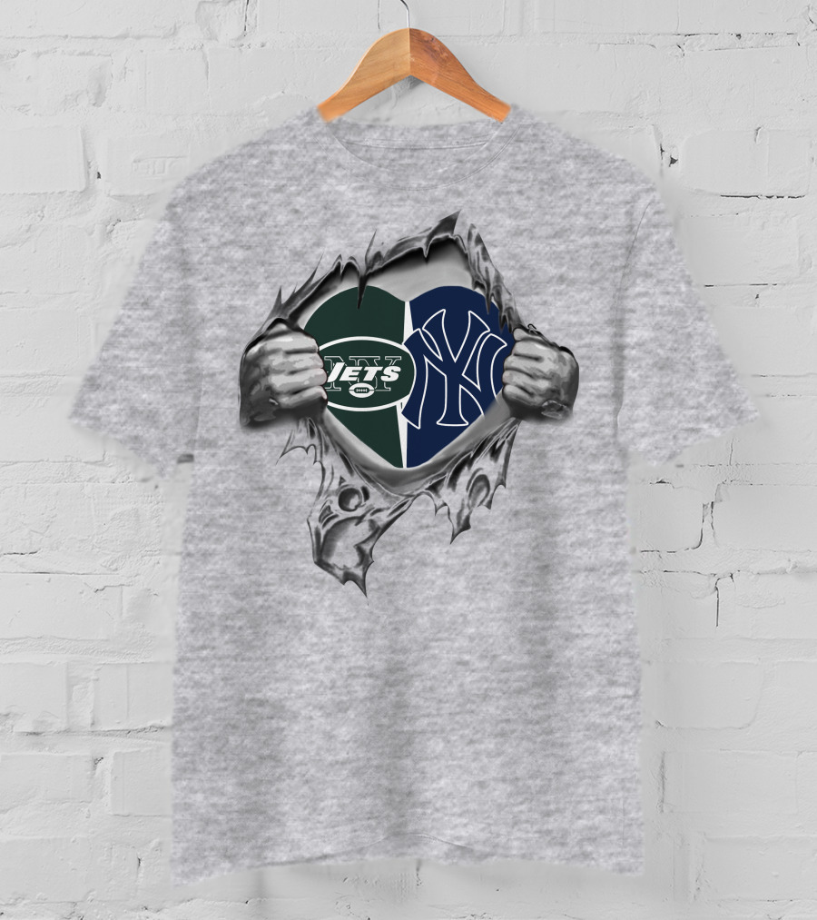New York Jets Yankees Heart Symbol Logo Fusion T-Shirt