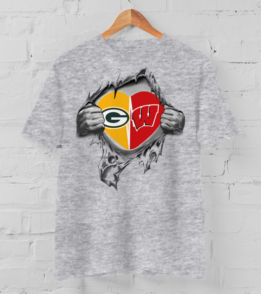 Packers Badgers Heart Logos United In My Heart T-Shirt