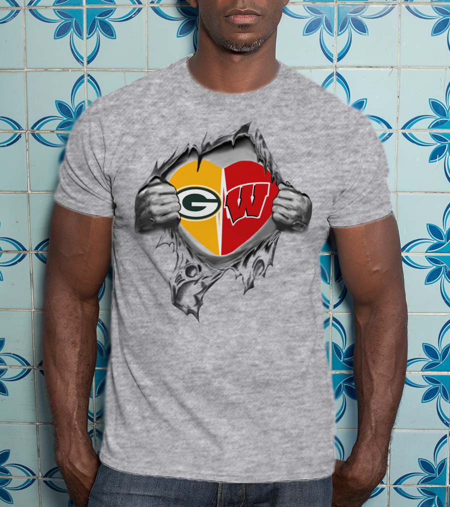 Packers Badgers Heart Logos United In My Heart T-Shirt