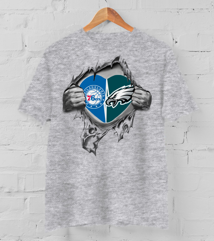 Philadelphia Eagles 76ers Heart Unveiling Passion T-Shirt