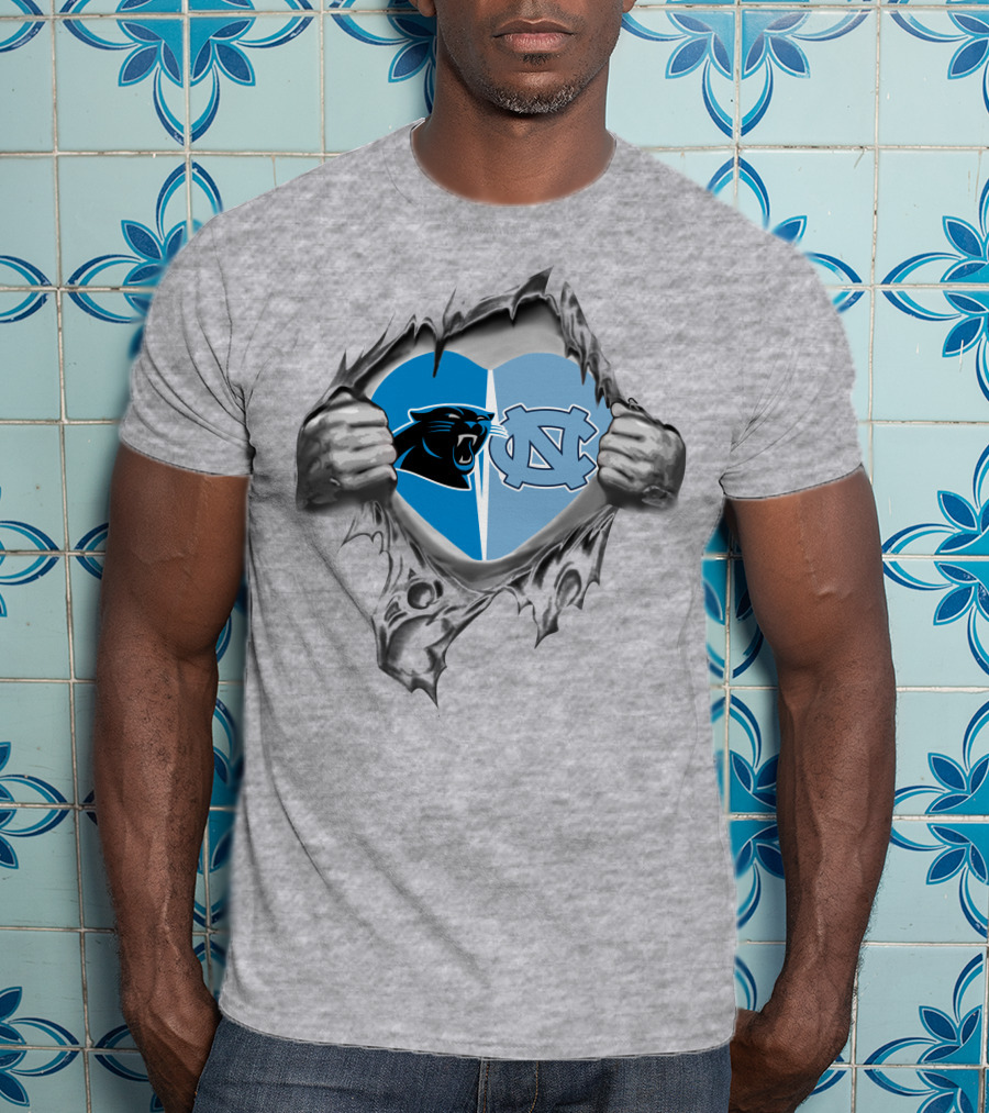 Panthers Tar Heels Heart Ripped Open T-Shirt