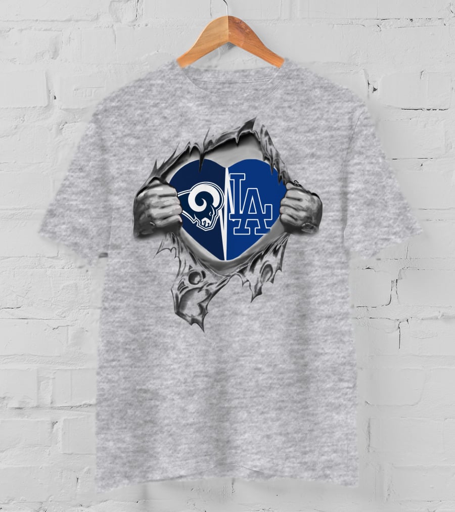Rams Dodgers Heart Hands Logo Fusion T-Shirt