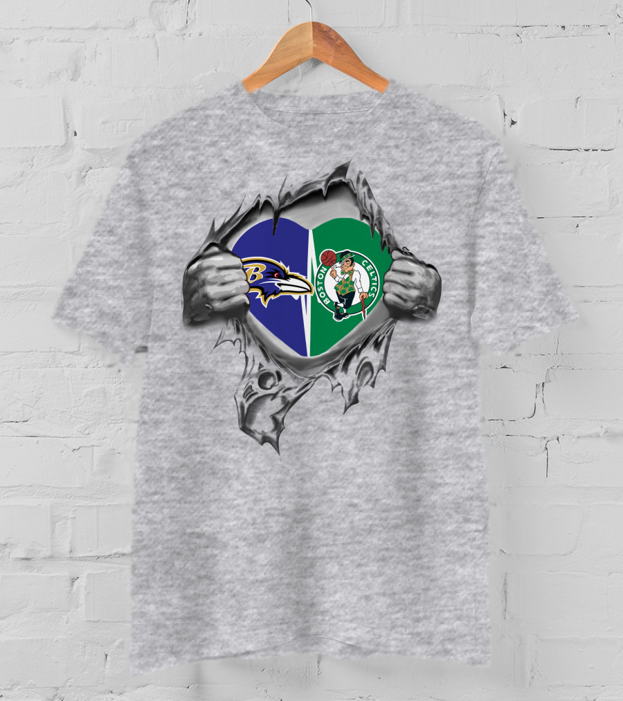 Baltimore Ravens Boston Celtics Heart T-Shirt