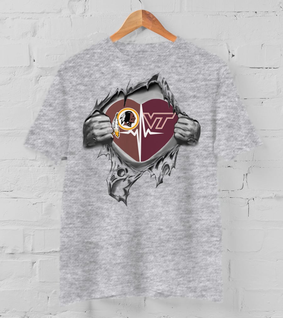 Redskins Hokies Heartbeat Logo Passion T-Shirt