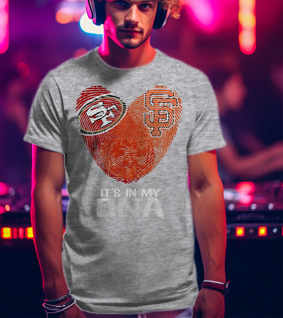 49ers Giants Heart Fingerprint It's In My Dna T-Shirt