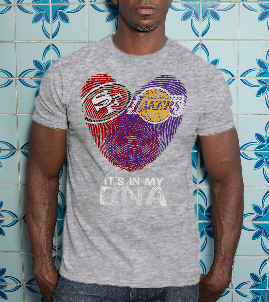 49ers Lakers It's In My Dna Fingerprint Heart T-Shirt
