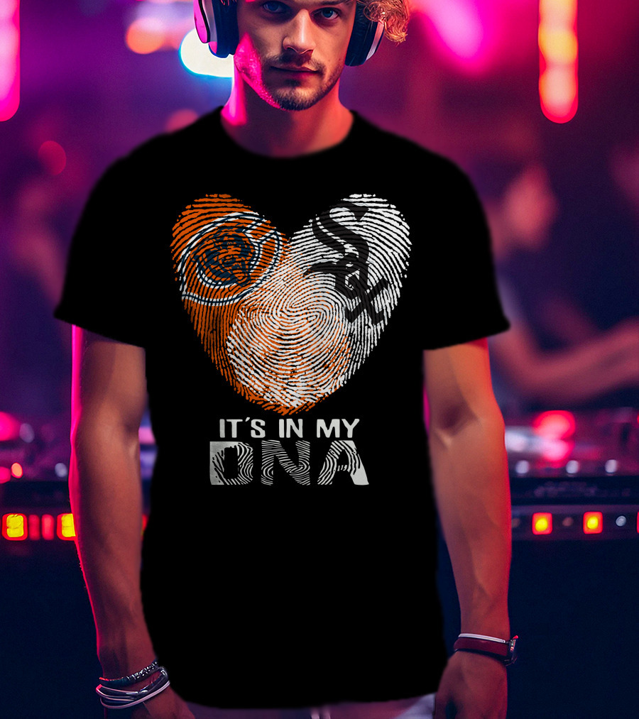 Bears White Sox It's In My Dna Fingerprint Heart T-Shirt