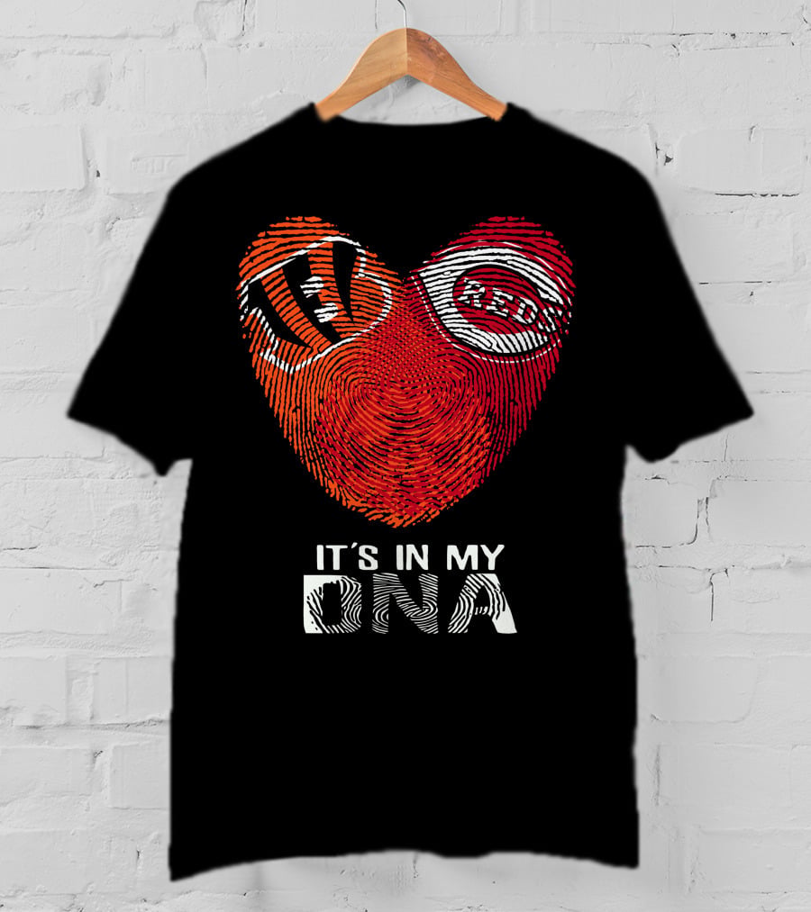 Bengals Reds Heart Fingerprint It's In My DNA T-Shirt
