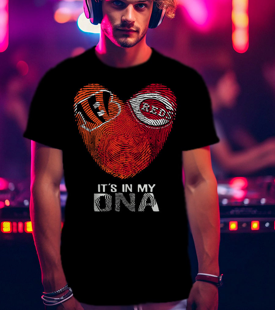 Bengals Reds Heart Fingerprint It's In My DNA T-Shirt