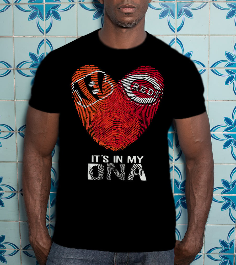 Bengals Reds Heart Fingerprint It's In My DNA T-Shirt
