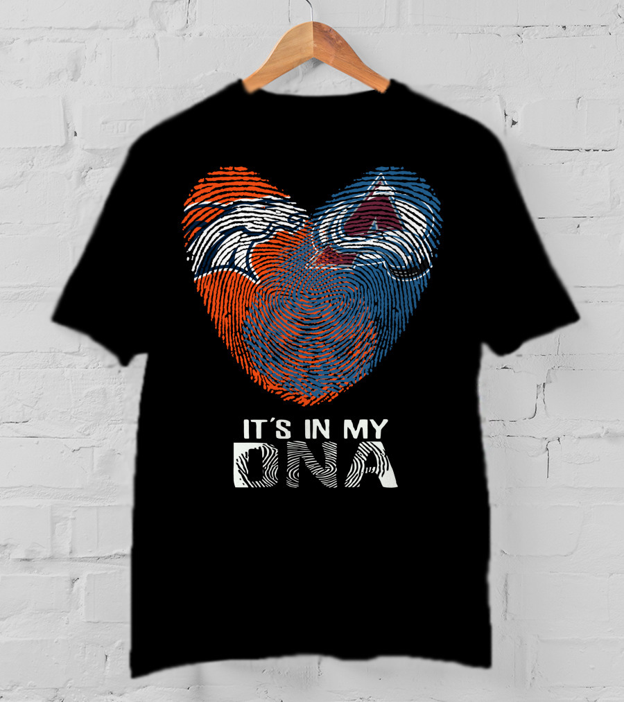 Broncos Avalanche Heart It's In My Dna Fingerprint T-Shirt