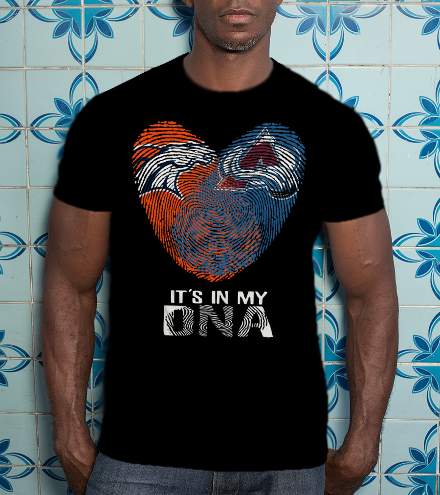 Broncos Avalanche Heart It's In My Dna Fingerprint T-Shirt