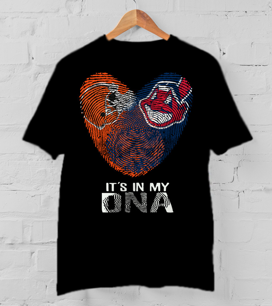 Browns Indians It's In My DNA Football Helmet And Team Logo Fingerprint T-Shirt