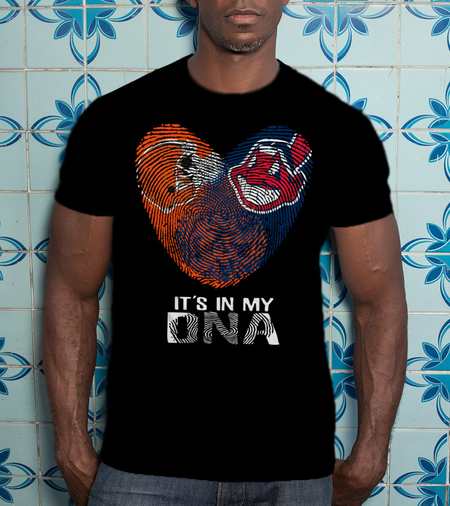 Browns Indians It's In My DNA Football Helmet And Team Logo Fingerprint T-Shirt