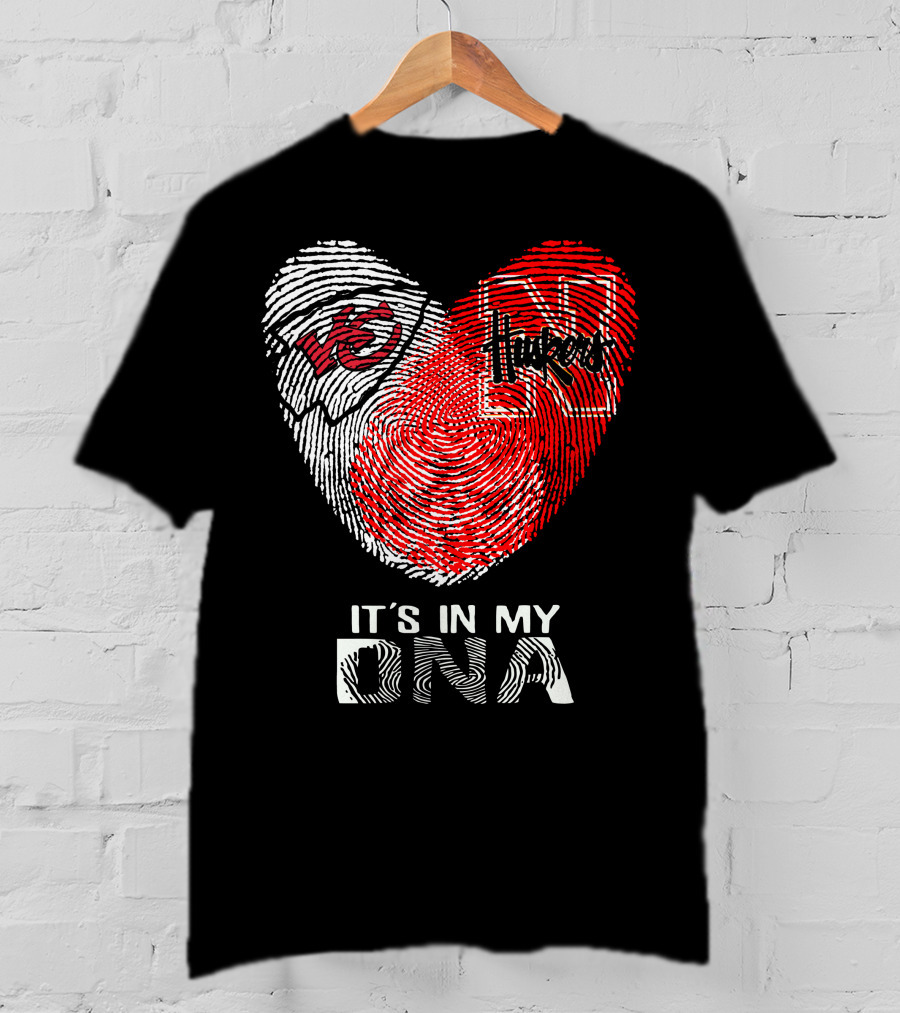 Chiefs Huskers It's In My Dna Fingerprint Heart T-Shirt
