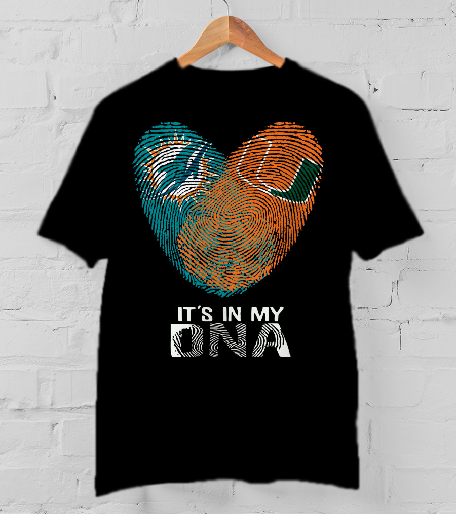 Dolphins Hurricanes It's In My DNA Fingerprint Heart Brandsymbol T-Shirt