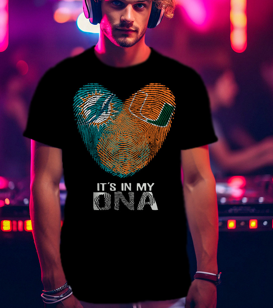 Dolphins Hurricanes It's In My DNA Fingerprint Heart Brandsymbol T-Shirt