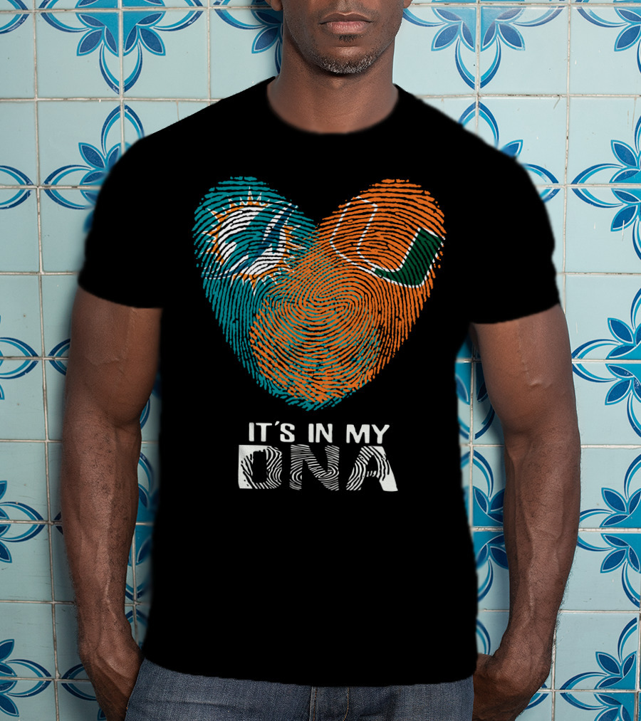 Dolphins Hurricanes It's In My DNA Fingerprint Heart Brandsymbol T-Shirt