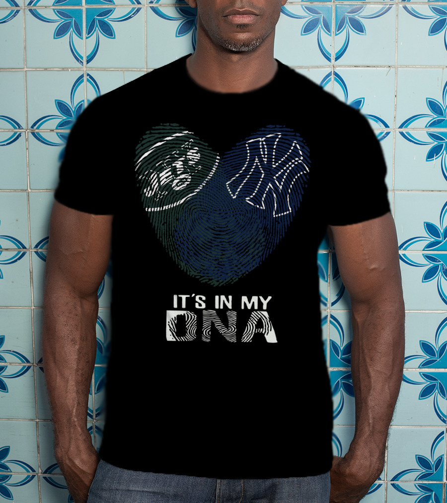 Jets Yankees Heart Fingerprint It's In My Dna T-Shirt