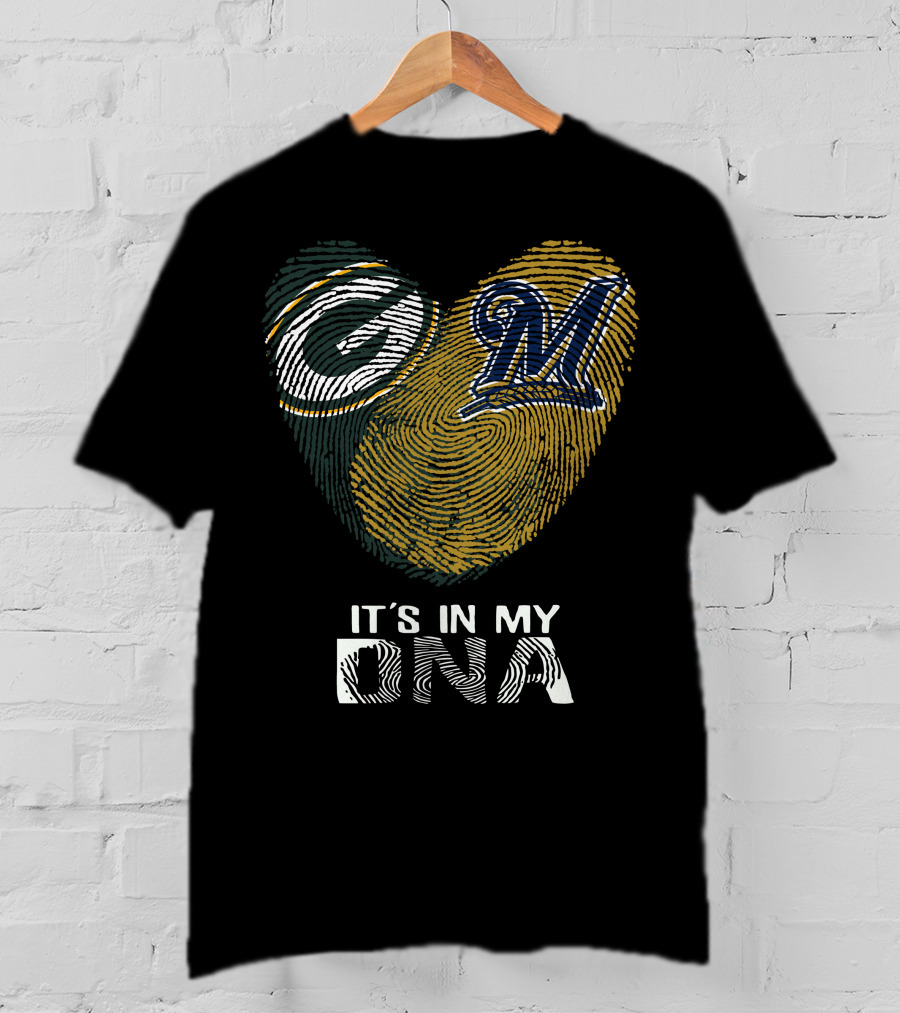 Packers Brewers It's In My Dna Heart Logo Fingerprint T-Shirt